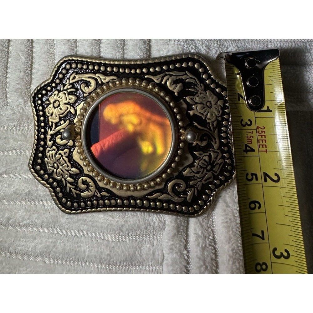 Vintage MAFCO Pinup Girl Hologram Belt Buckle 3.5" X 2.5" Brass Tone Y2K